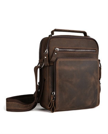 Leather Work Backpack - 남성용 빈티지 야생마 가죽 싱글 숄더백