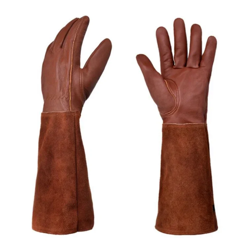 Youtube Leatherwork - S-XL 소가죽긴 튜브 원예 장갑 헤비