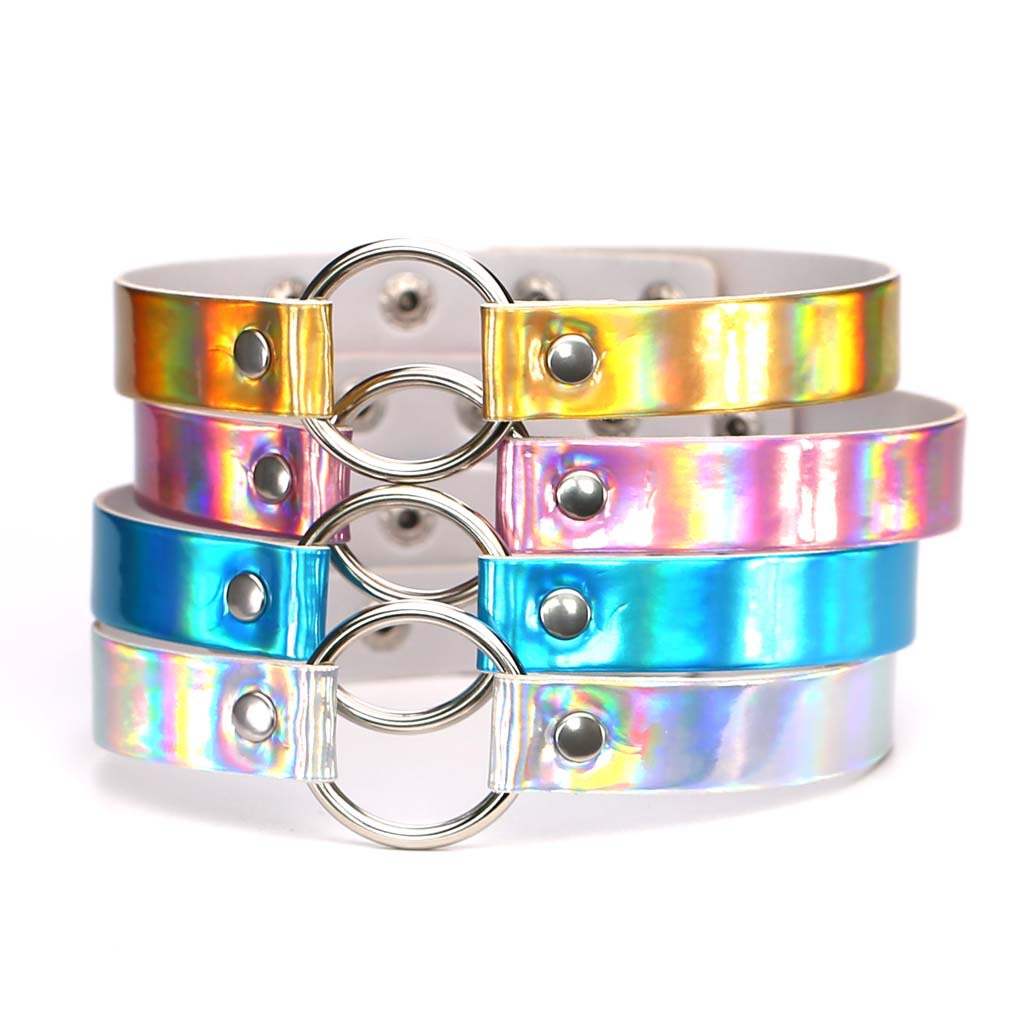 고딕 네온 컬러 가죽 칼라 펑크 실버 컬러 서클 레이저 - Leatherwork Rings 리뷰 및 가격