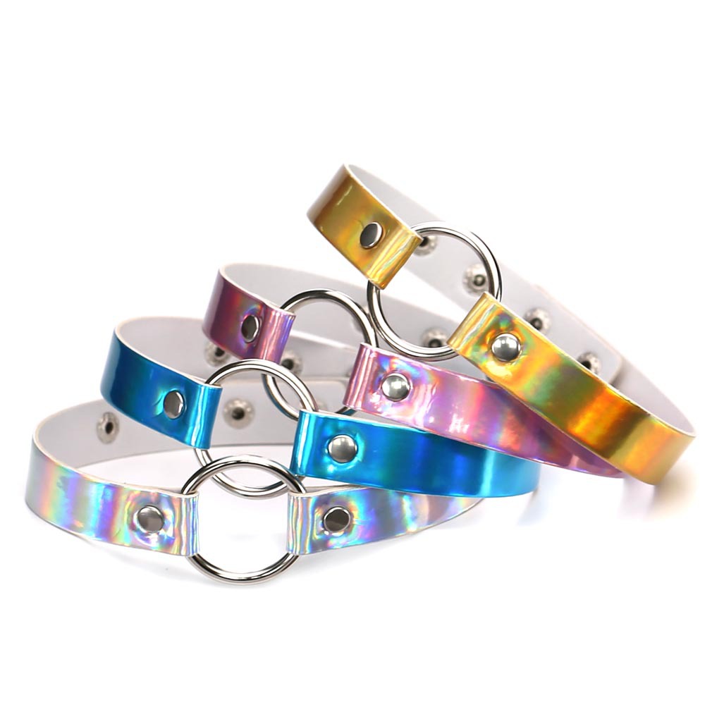 고딕 네온 컬러 가죽 칼라 펑크 실버 컬러 서클 레이저 - Leatherwork Rings 리뷰 및 가격