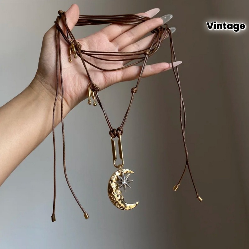여성을위한 빈티지 골드 컬러 문 스타 펜던트 목걸이 브 - Leatherwork Rings 리뷰 및 가격